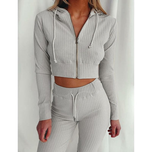 Hooded Zipped Crop Top Two Co-cords