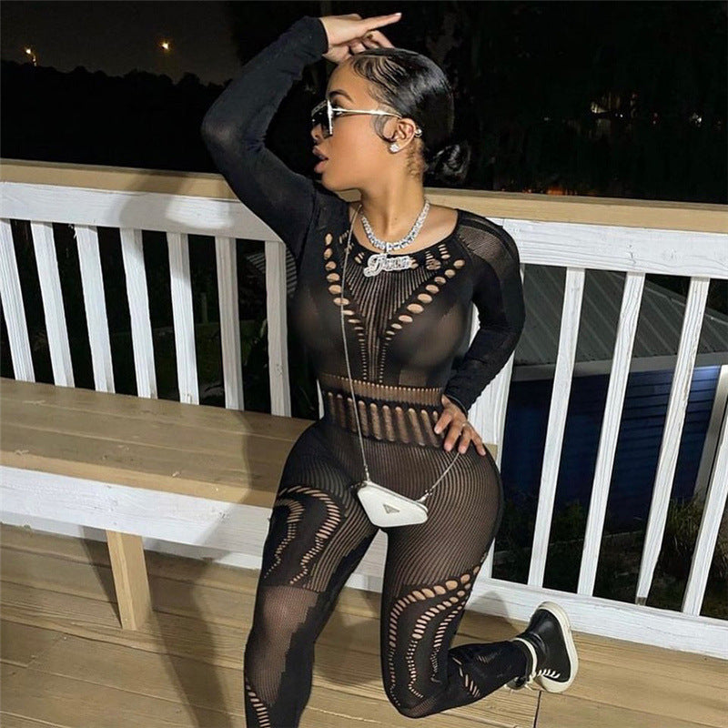 Hollow-Out Mesh Bodysuit with Butt-Lifting Design