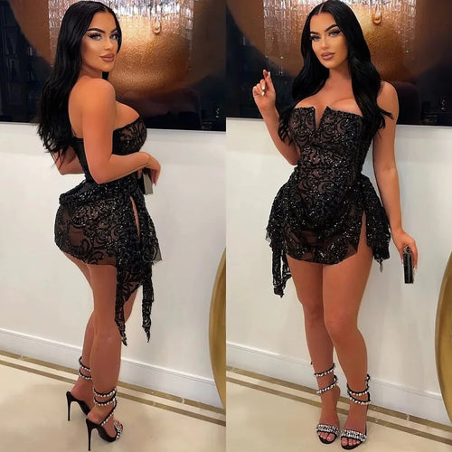 Sequin Ruffle Bodycon Dress