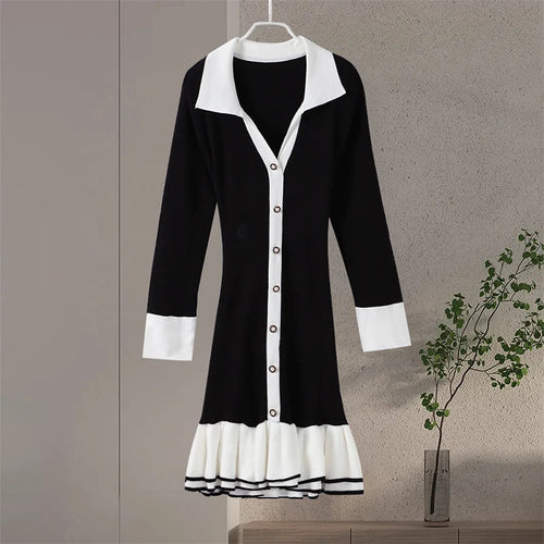 Knitted Ruffles Hem Mini Dress
