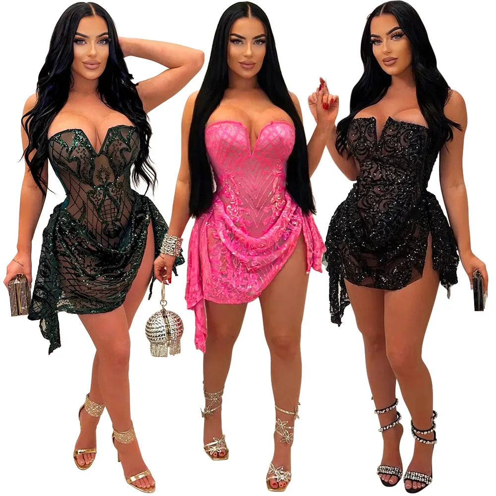 Sequin Ruffle Bodycon Dress