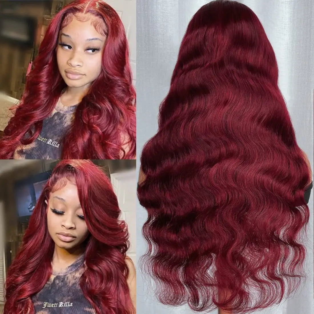 HD Transparent 13x4 Body Wave Lace Front Human Hair Wig Burgundy 99J