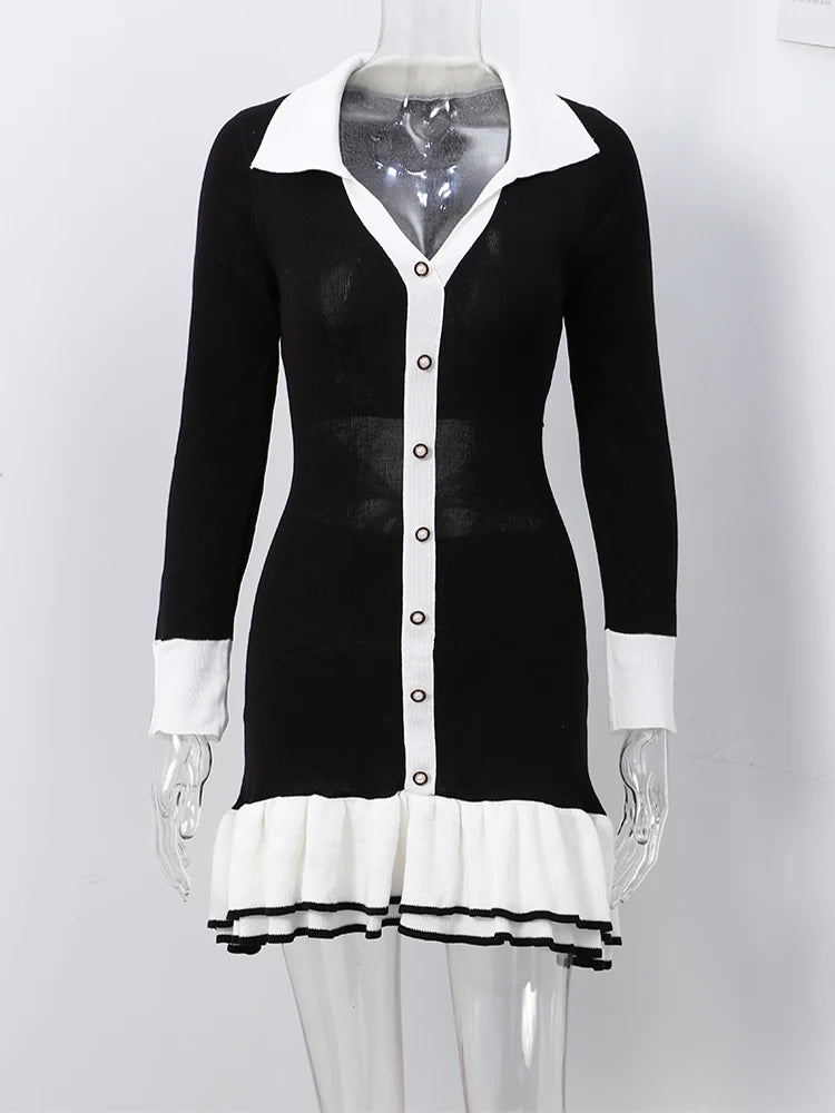 Knitted Ruffles Hem Mini Dress