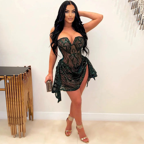 Sequin Ruffle Bodycon Dress