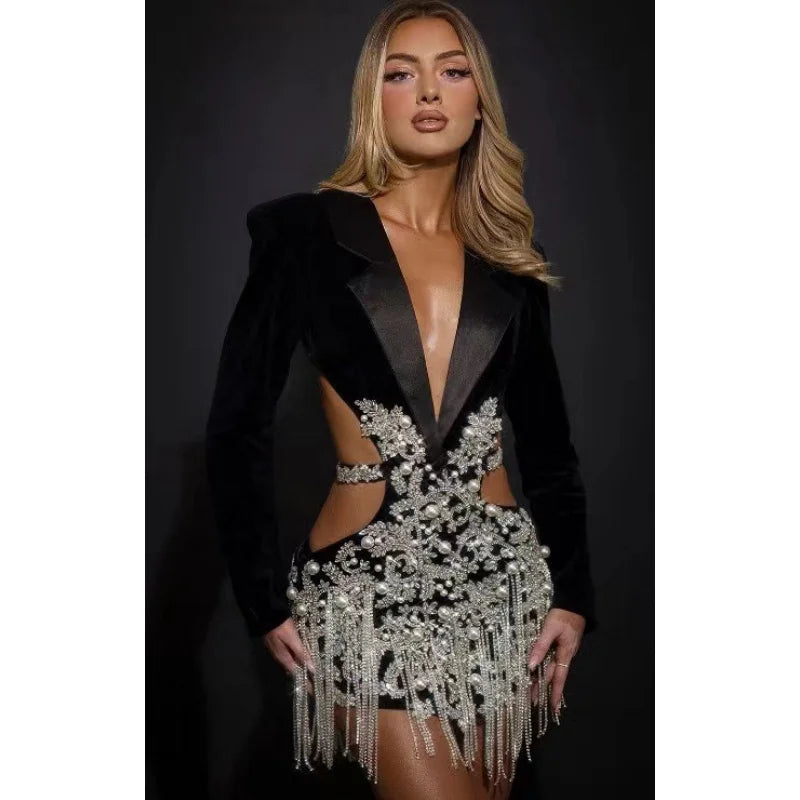 Luxury Diamond Tassel Mini Dress