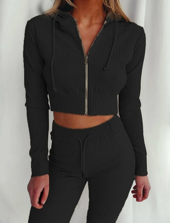 Hooded Zipped Crop Top Two Co-cords