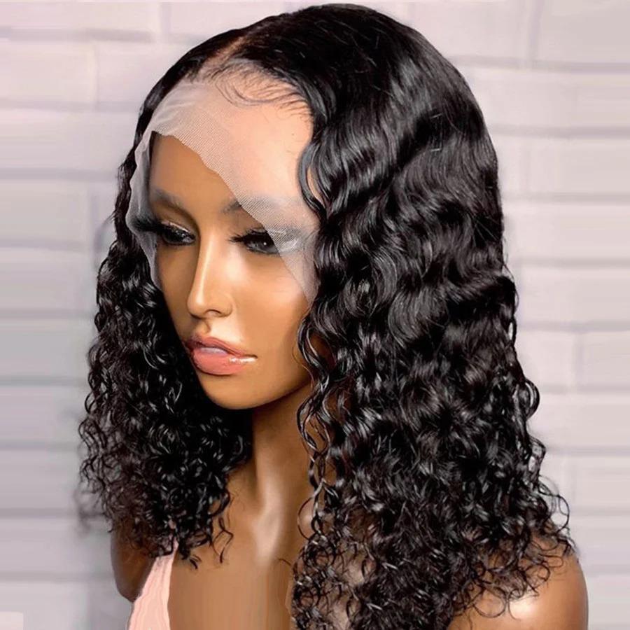 Lace Front Wig Jerry Curl Short Bob 180% Density 4x4 13x4