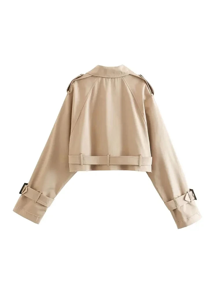 Luxe Belted Cropped Trench Jacket – Vintage Streetwear Style