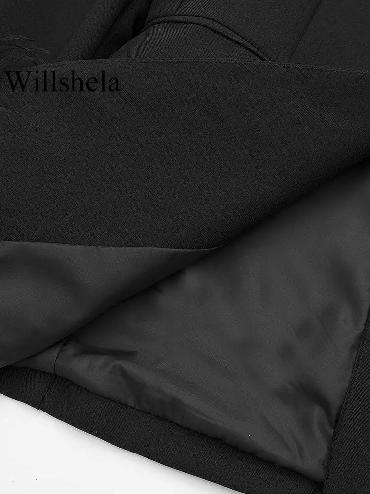 Willshela Vintage Satin Feather Blazer Jacket