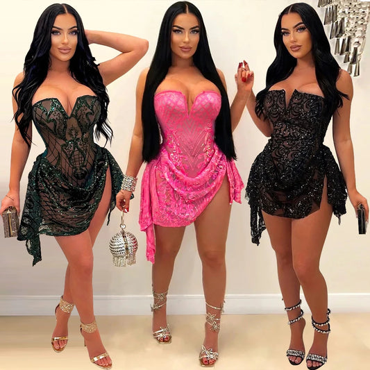 Sequin Ruffle Bodycon Dress