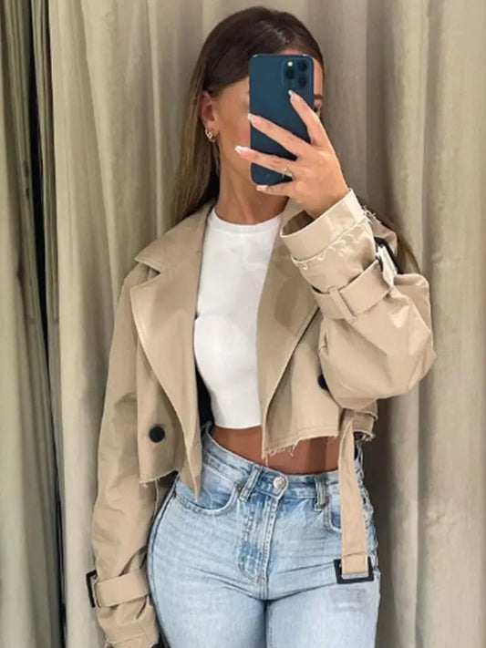 Luxe Belted Cropped Trench Jacket – Vintage Streetwear Style