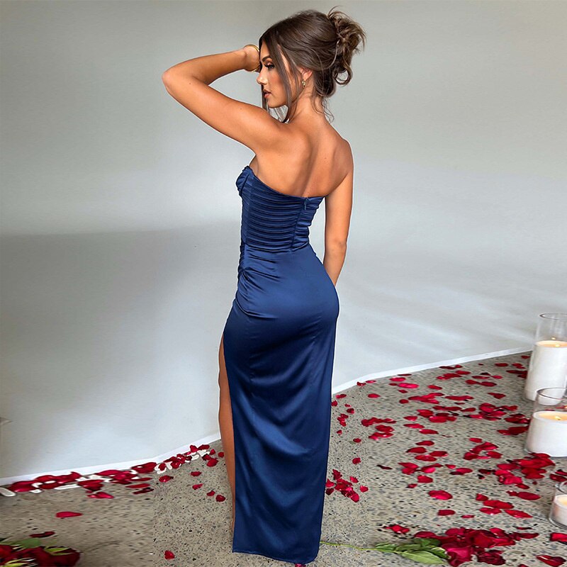 Elegant Strapless High Split Maxi Dress