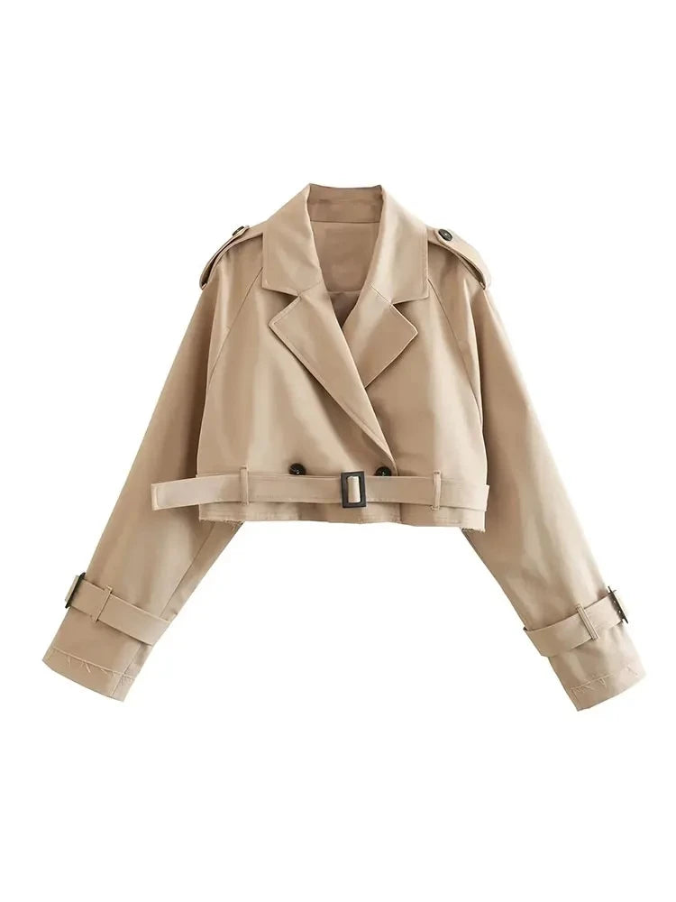Luxe Belted Cropped Trench Jacket – Vintage Streetwear Style