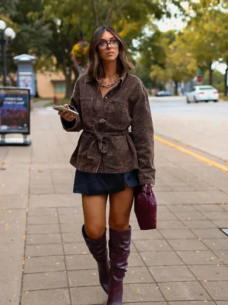 Leopard Print Belted Coat