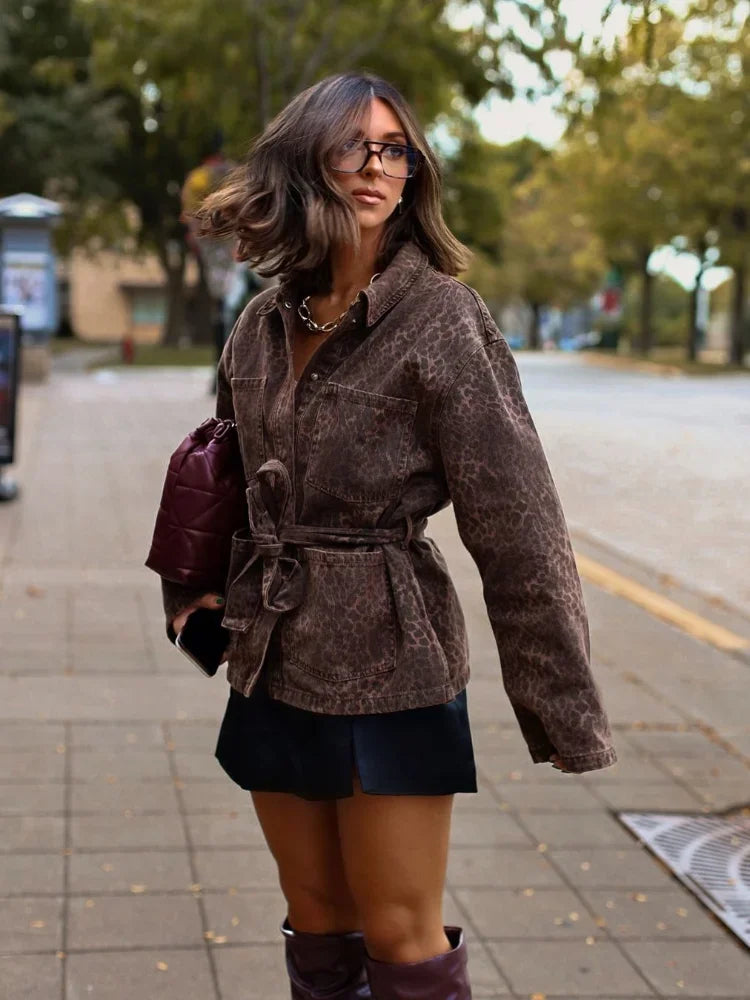 Leopard Print Belted Coat