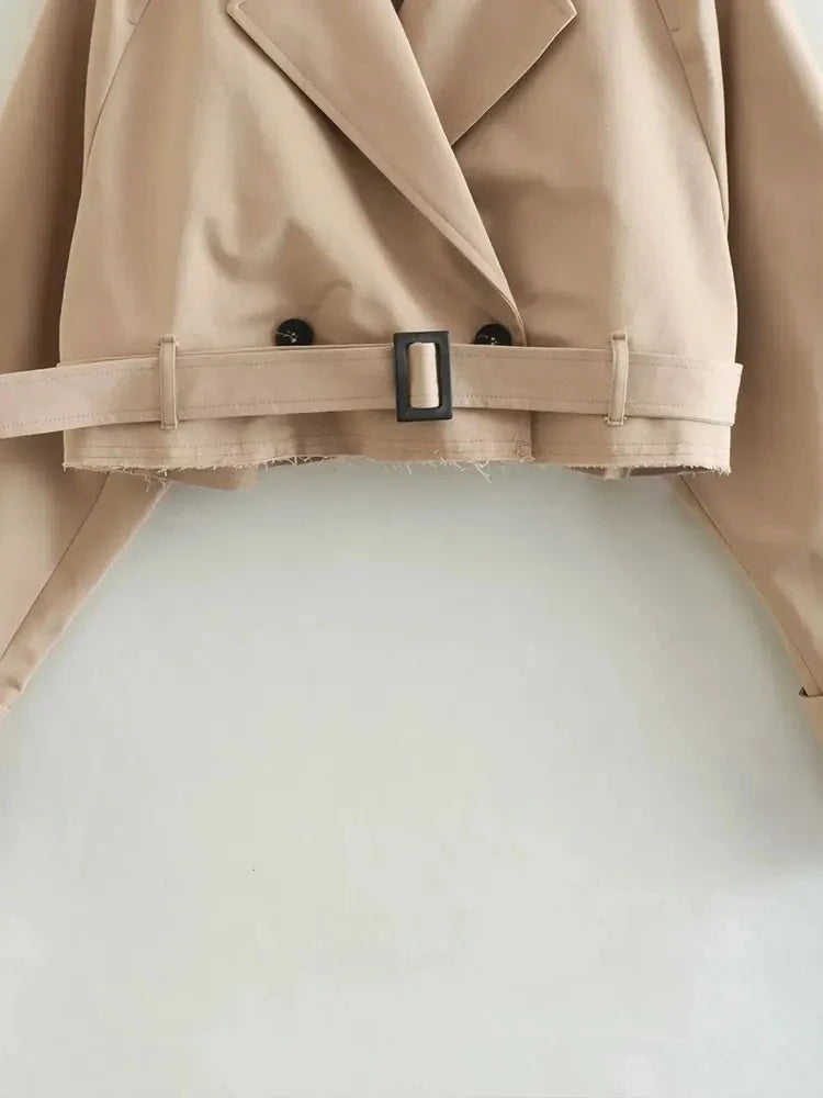 Luxe Belted Cropped Trench Jacket – Vintage Streetwear Style