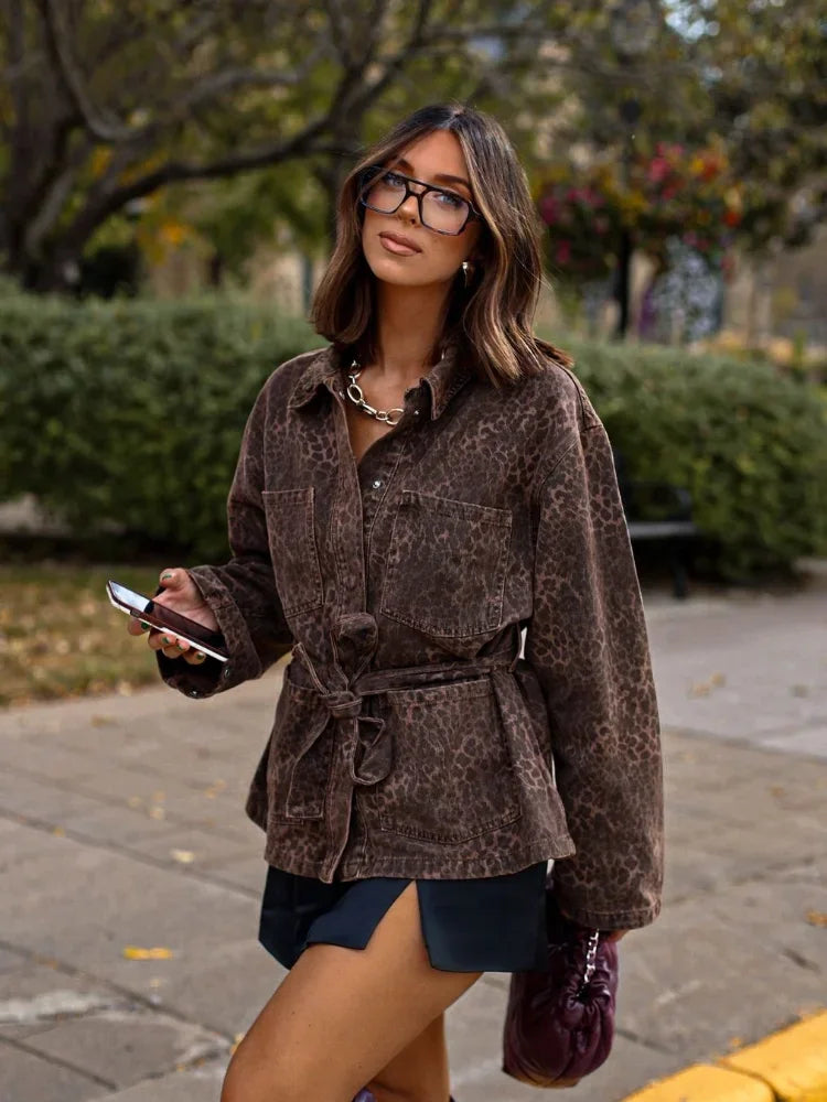 Leopard Print Belted Coat