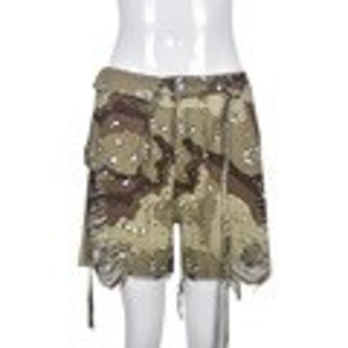 Streetwear Pocket Ditsy Ripped Camouflage Shorts