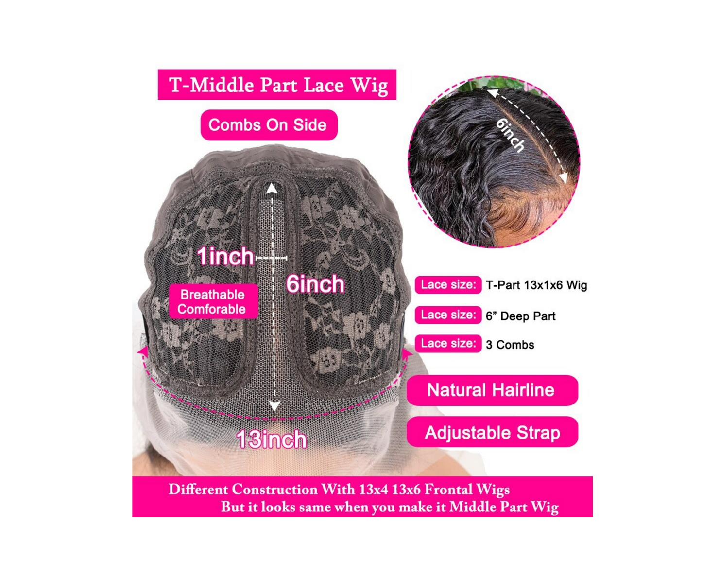 T Part Transparent Lace Wig Remy Body Wave 180% Density 13x1x4 13x1x6