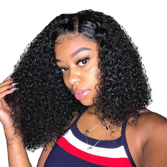 Lace Front Wig Jerry Curl Short Bob 180% Density 4x4 13x4